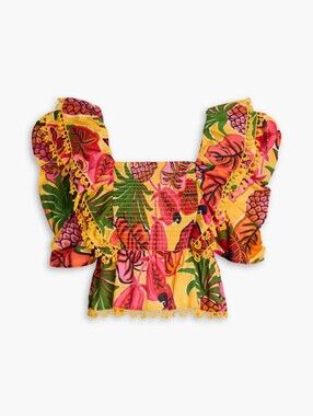 FARM RIO | Fruit Dream Smocked Cotton Blouse